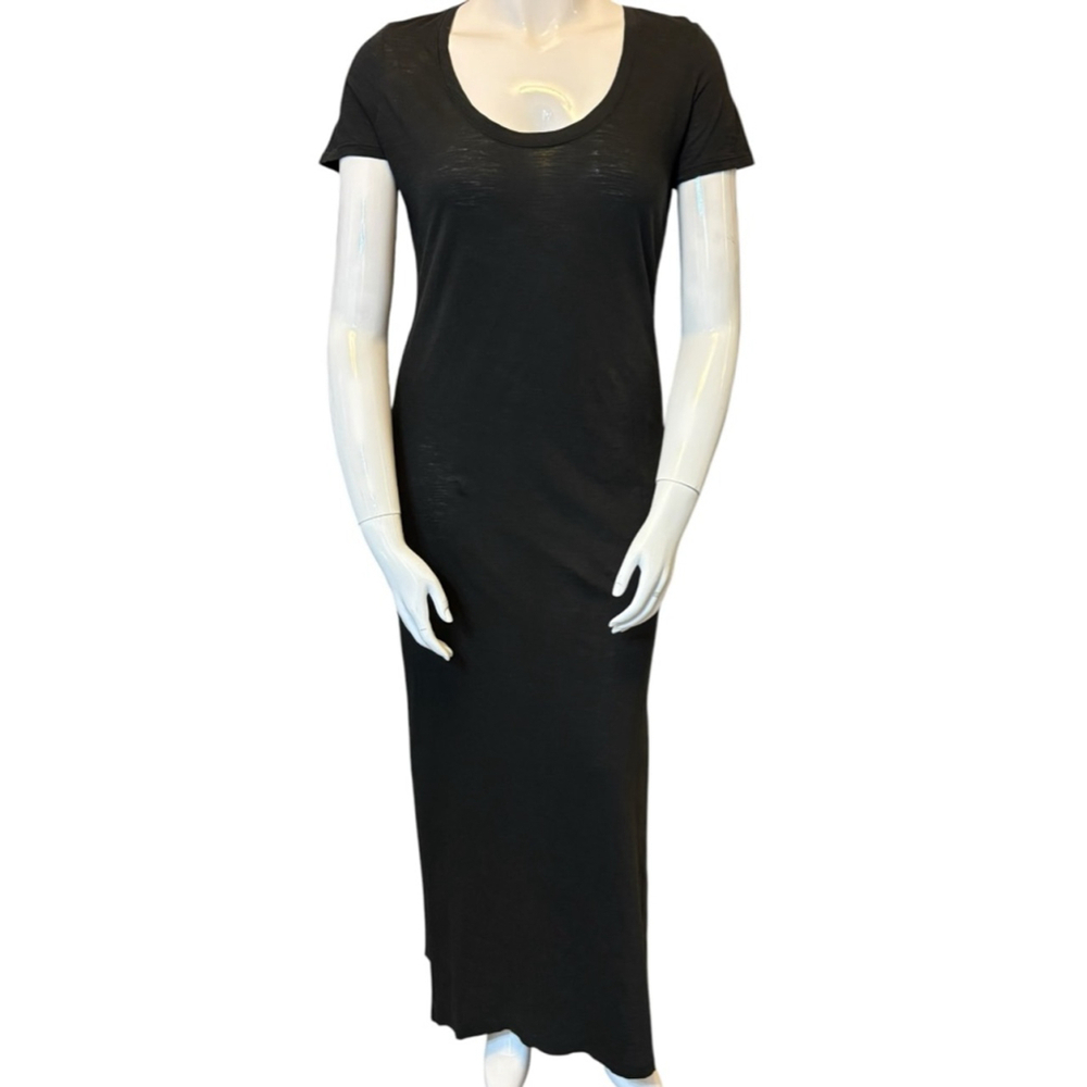 Theory Charcoal Maxi T-Shirt Dress, L, Slub Cotton Minimalist Casual Luxury